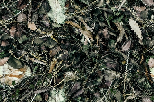 Abstract digital seamless green and brown foliage texture. Vector pattern for textiles. Disguise in the forest