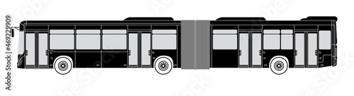 side view of an articulated city bus with four doors, silhouette