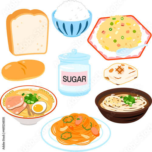 糖質を多く含む主食のイラストセット