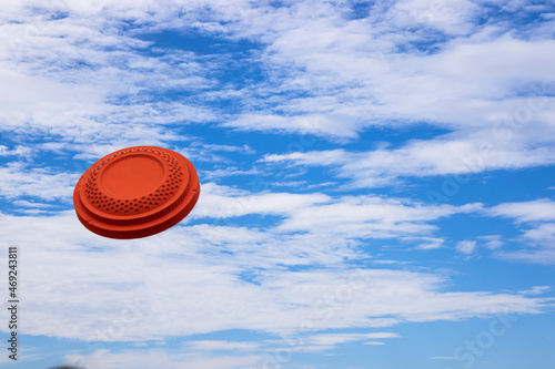 Clay disc shooting target on the blue sky , Can be used as a background