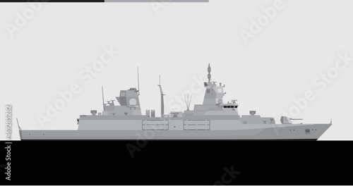 F125 Baden Wurttemberg class. German navy frigate. Vector image for illustrations and infographics