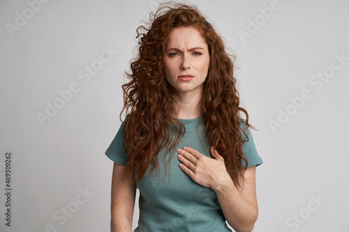 Young woman with pain of chest