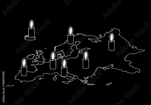 Apagón energético o eléctrico en Europa en blanco y negro. Crisis energética. Navidad. Apagón tecnológico