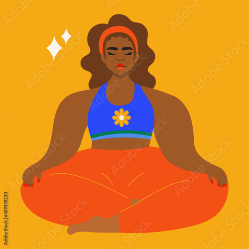 Illustration of woman meditating wearing bright sportswear