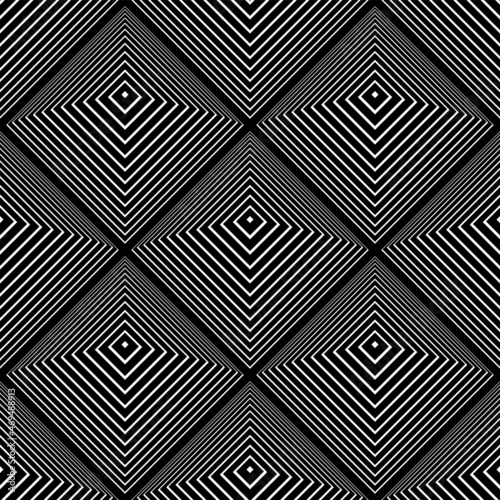 Seamless checked op art pattern with 3D illusion effect.