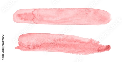 Two pale pink watercolor brush strokes, abstract background for design.