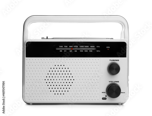 Portable retro radio receiver isolated on white