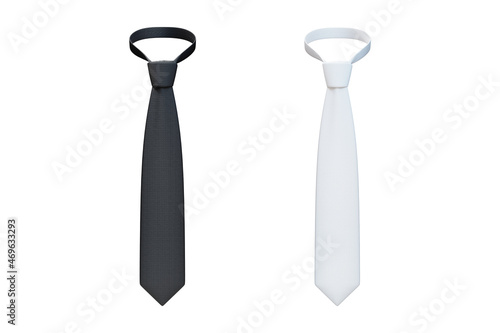 Blank white and black tie for mock up design isolated over white background. 3d rendering.