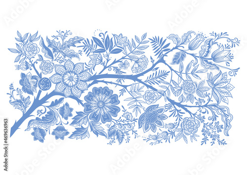 Fantasy flowers in retro, vintage style. Element for design. Vector illustration. Isolated on white background.
