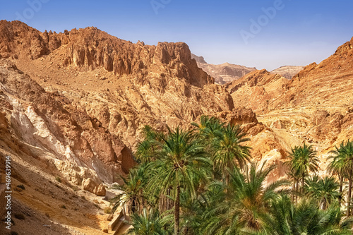 View of the mountain oasis of Shebika, in the middle of the Sahara Desert, Tunisia