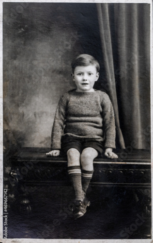 Vinatge photo of a small boy, aged 5 years. Circa 1933.