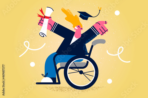 Happy disabled man celebrate university graduation 