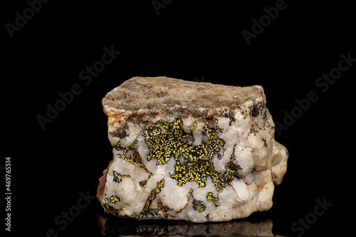 Macro of a mineral stone Boulangerite on a black background