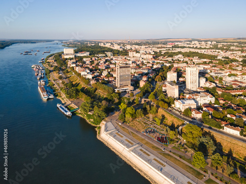 Aerial view of Danube River and City of Ruse, Bulgaria