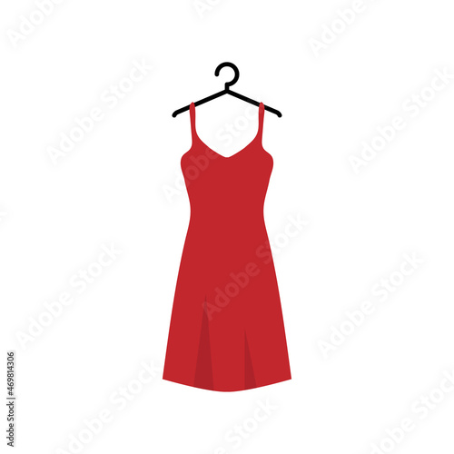 Red dress on the wardrobe hanger vector illustration