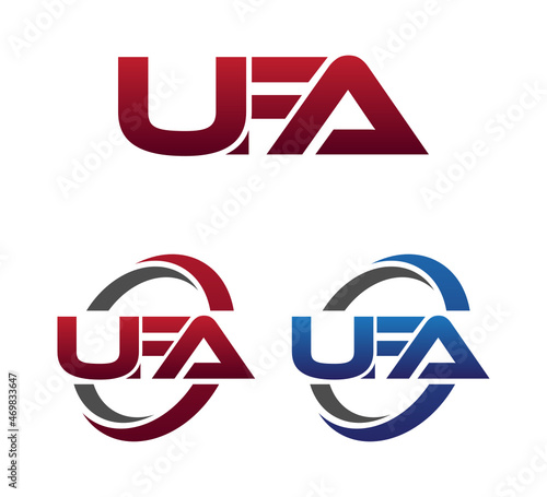 Modern 3 Letters Initial logo Vector Swoosh Red Blue UFA 