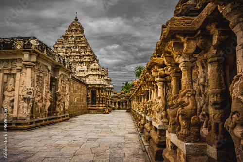 Beautiful Pallava architecture and exclusive sculptures at The Kanchipuram Kailasanathar temple, Oldest Hindu temple in Kanchipuram, Tamil Nadu - One of the best archeological sites in South India