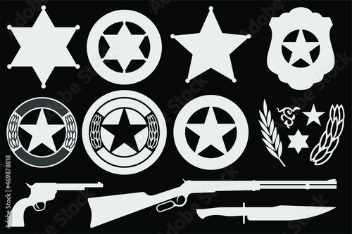 West marshal (sheriff) star mockup set and wild west era weapons