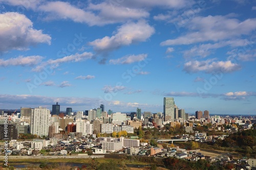 Sendai City, Miyagi Prefecture Japan, November 2021. Photographed the city of Sendai from Aoba Castle.