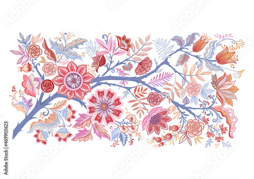Fantasy flowers in retro, vintage style. Element for design. Vector illustration. Isolated on white background.