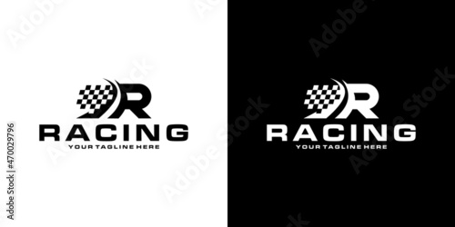 R racing front letter logo design