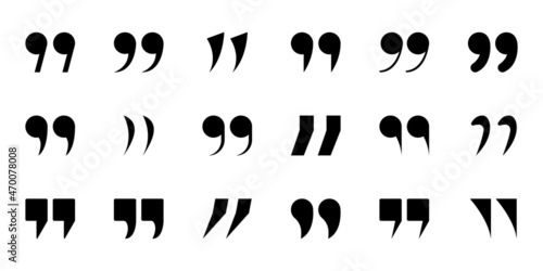 Double Comma Silhouette Signs of Quote Icons. Set of Quotation Mark Icon. Black Quotation Signs on White Background. Punctuation Symbol of Speech. Isolated Vector Illustration