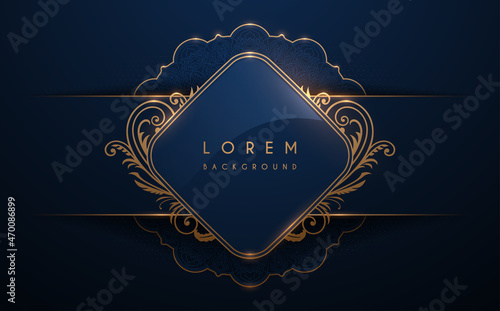 Abstract blue and gold ornate frame template