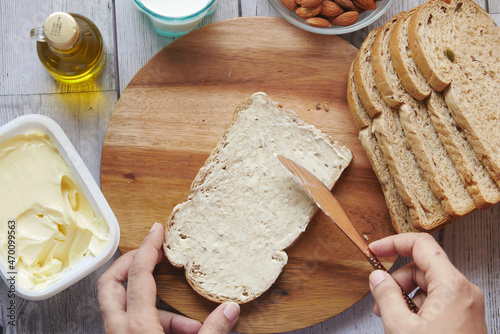 soft butter spread and breads on table 