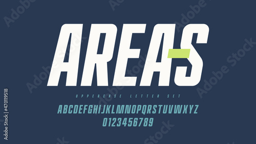 Vector condensed narrow bold san serif font, uppercase letter set, alphabet, typography