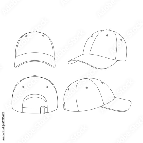 Template baseball cap vector illustration flat sketch design outline 