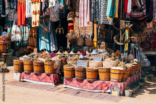 colorful nubian market at aswan, egypt