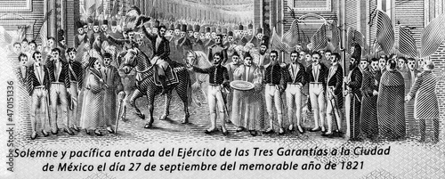 Solemne y pacifica del Ejercito de las Tres Garantias a la Cludad de Mexico el dia 27 de septiembre del memorable ano de 1821, Portrait from Mexico 20 Pesos 2021 Polymer Banknotes.