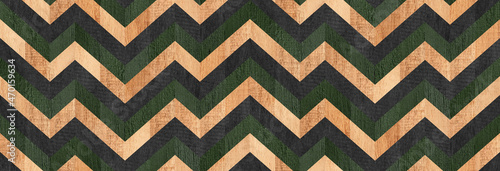 Dark wooden panel with zigzag pattern for wall decor. Seamless parquet floor texture. Wood wallpaper. 