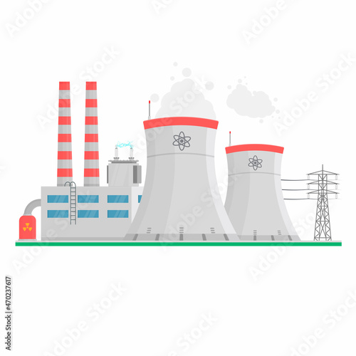 Nuclear power plant. Energy, vector illustration