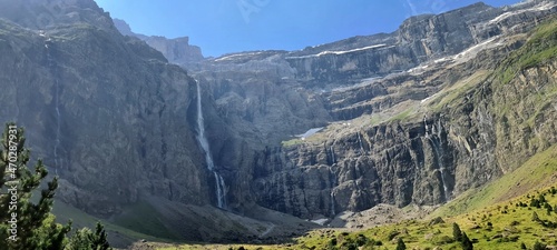 View on the waterfall in Cirque de Gavarnie, Pyrenees mountains, France