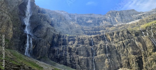 View on the waterfall in Cirque de Gavarnie, Pyrenees mountains, France