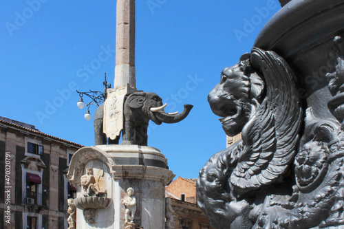 Catane / Sicile (Italie) - Fontaine de l'éléphant (Fontana dell'Elefante) 