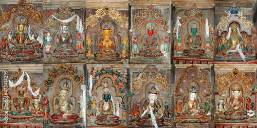 Set of twelve tibetan deities statues in the tibetan monastery in China