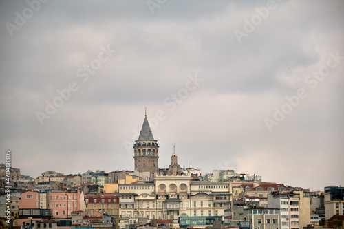 istanbul. Turkey. Overcast sky, Galata Tower istanbul local name is Galata Kulesi.