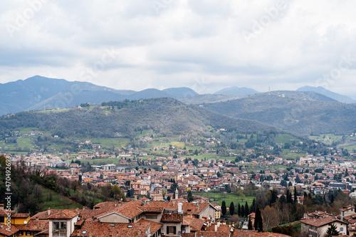 Bergamo city surrounded by mountains. Italy