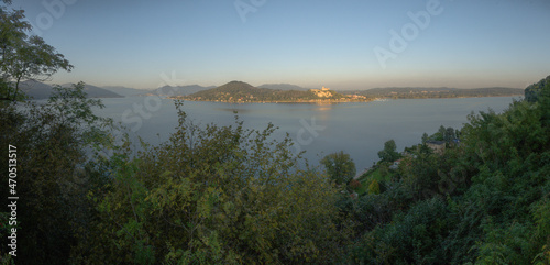 View across Lago Maggiore from Arona showing the Rocca di Angera castle