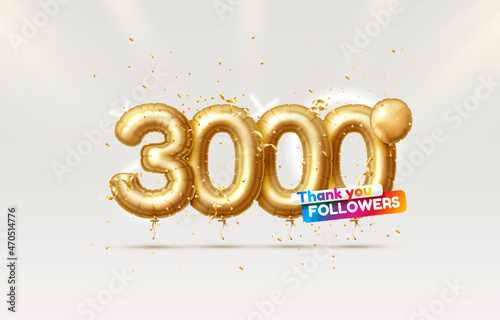Thank you followers peoples, 3k online social group, happy banner celebrate, Vector