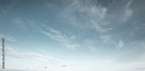 Panorama of blue sky with cirrus clouds