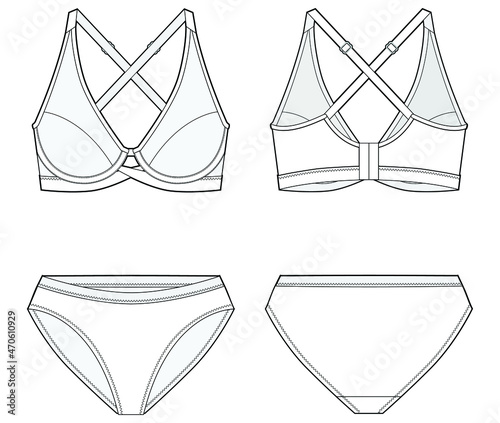 crossback bra and high leg panty womens lingerie vector template