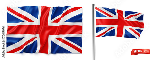 Vector realistic illustration of United Kingdom flags on a white background.