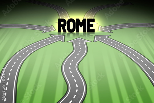 All roads lead to Rome - illustration of famous proverb