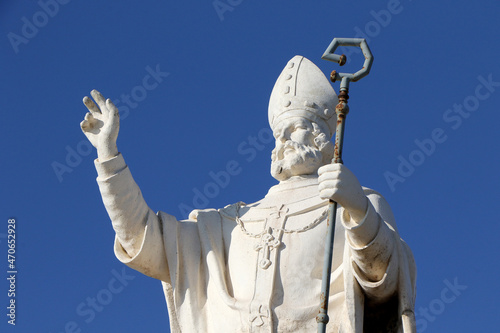The statue of Saint Catald at the merchant port, patron saint of the city of Taranto, Puglia, Italy