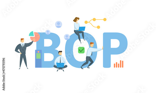 BOP, Balance of Payments. Concept with keyword, people and icons. Flat vector illustration. Isolated on white.