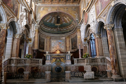 ROME NOVEMBER 15 2021 MOSAIC AND CENTRAL ALTAR OF THE CHURCH OF SAN MARCO EVANGELISTA AL CAMPIDOGLII