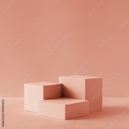 Awarding podium made of three 3d pastel square shapes